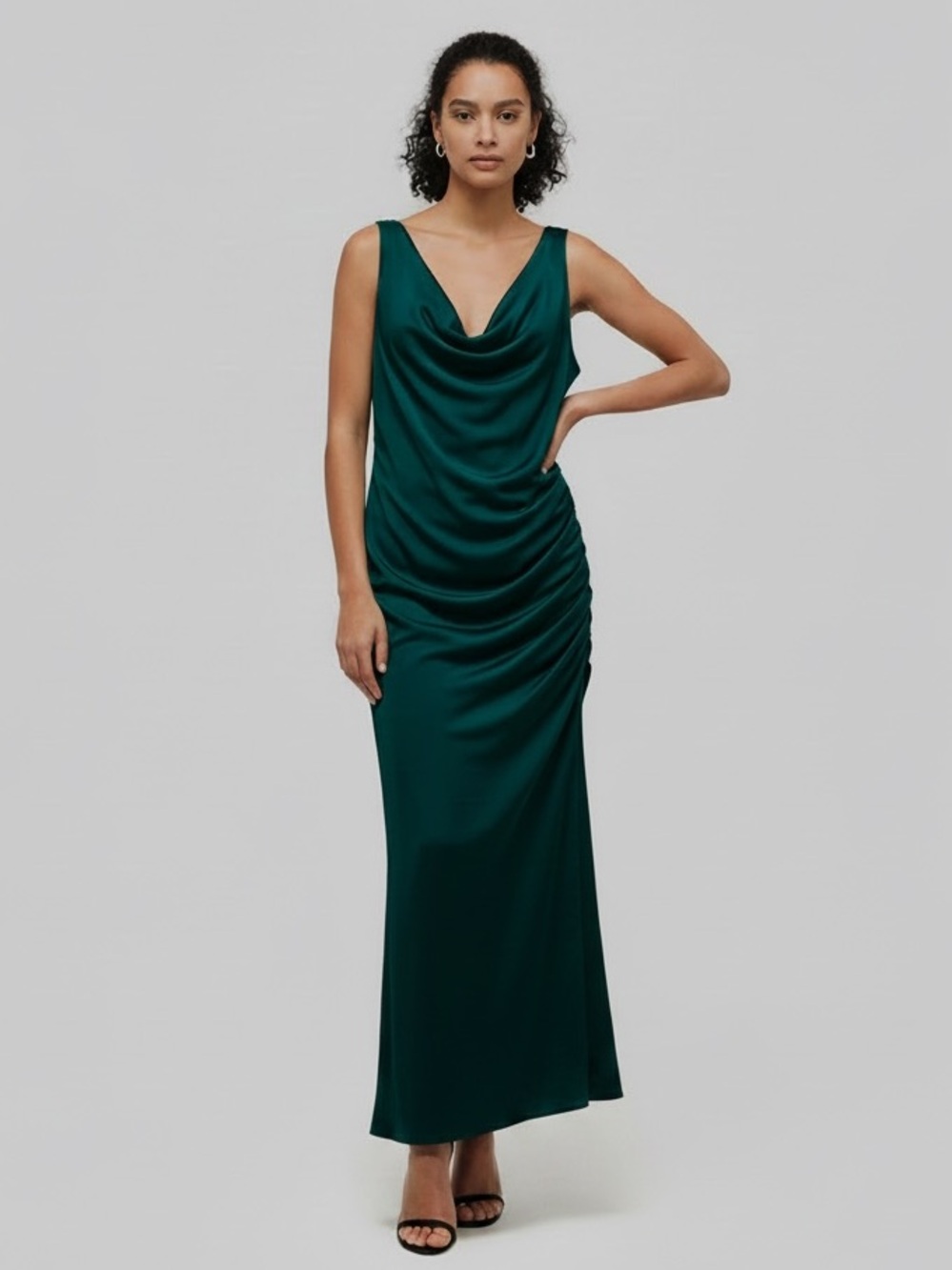 Emerald Sundae Green Ruched Stretch Maxi Dress Gala Cocktail Fall Wedding Sz